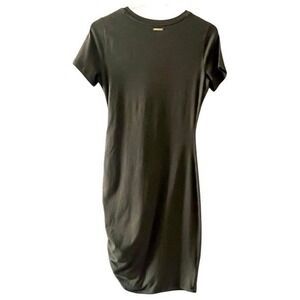 Michael Kors Women Olive Green Ruched T Shirt Dress Short Sleeve Casual XS